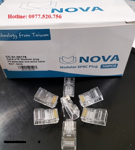 Hạt mạng RJ45 cat6 1 mảnh Nova CC-01-00176 mạ vàng 50U xuất xứ Đài Loan